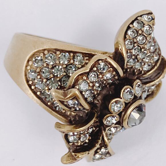 Signed Heidi Daus Gold Tone Floral Flower Rhinestone Cocktail Ring 6.75 Vintage - Picture 14 of 16